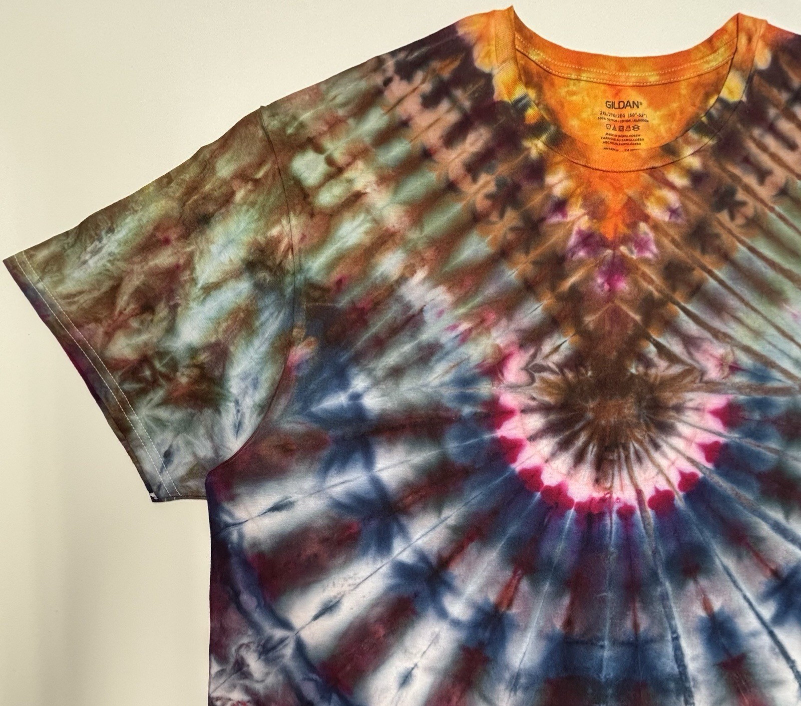 Handmade Ice Tie Dye Adult T-Shirt Size 2XL Multicolor Patriotic Gildan Tee NEW gallery
