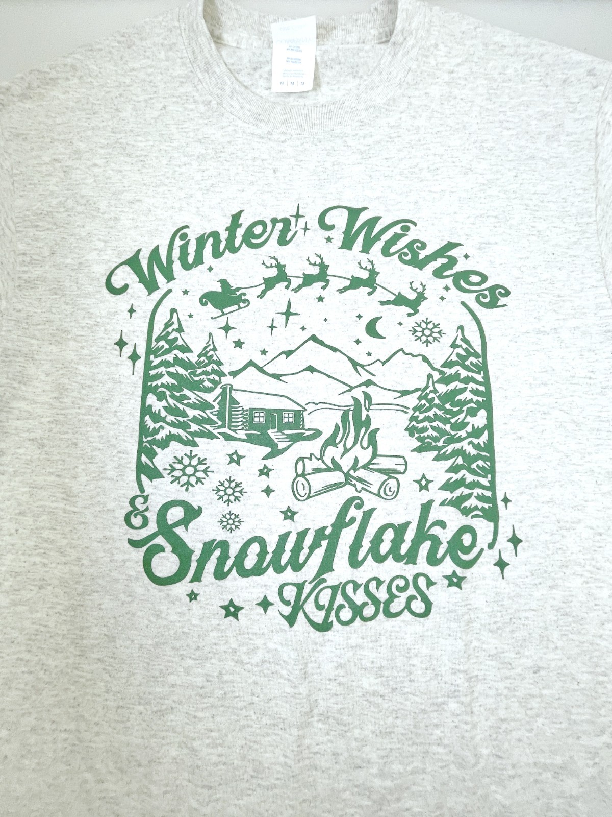 Medium Winter Wishes Snowflake Kisses Christmas Holiday T Shirt Log Cabin Santa gallery
