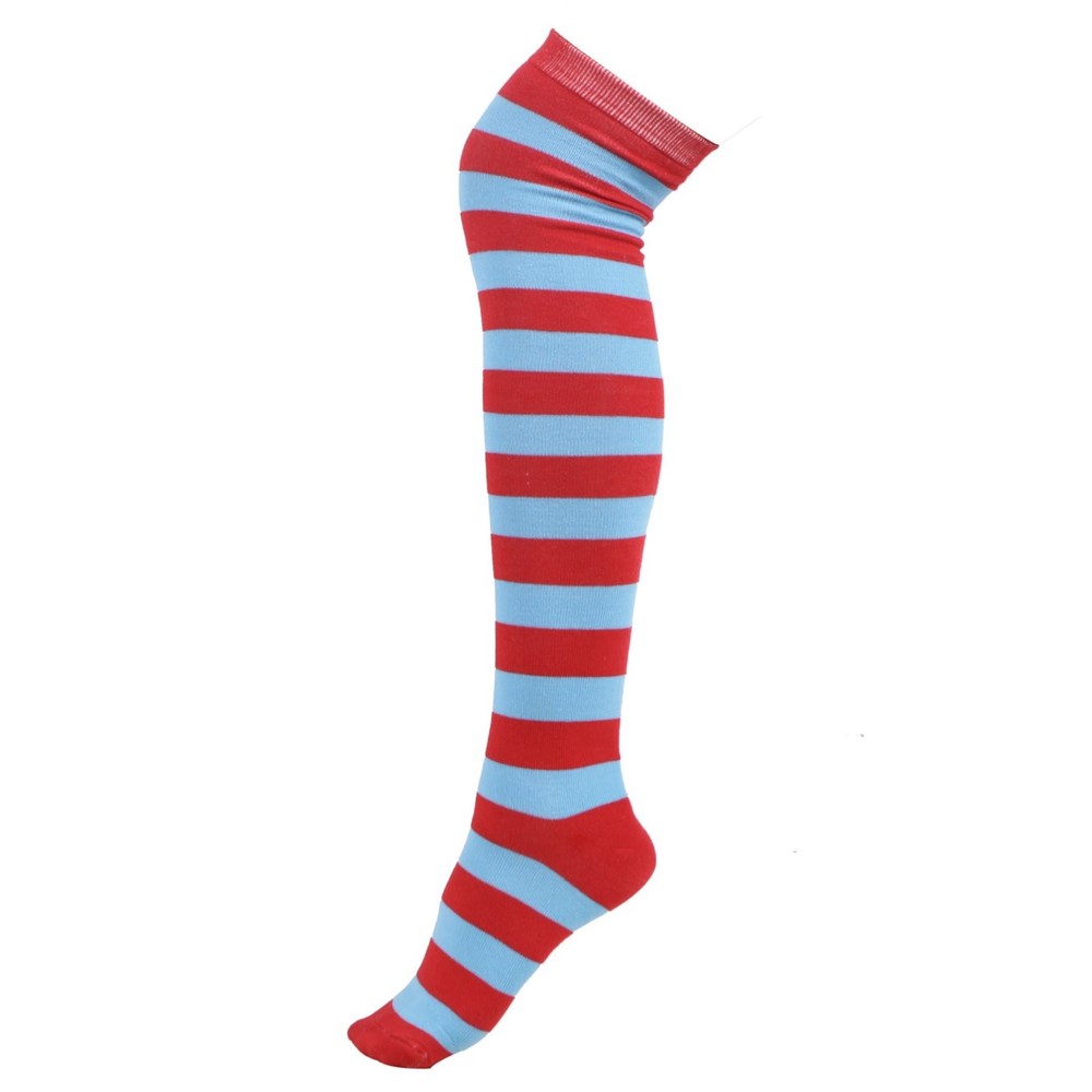 Women’s Extra Long Striped Socks Over Knee High Opaque Stockings (Red Blue St…