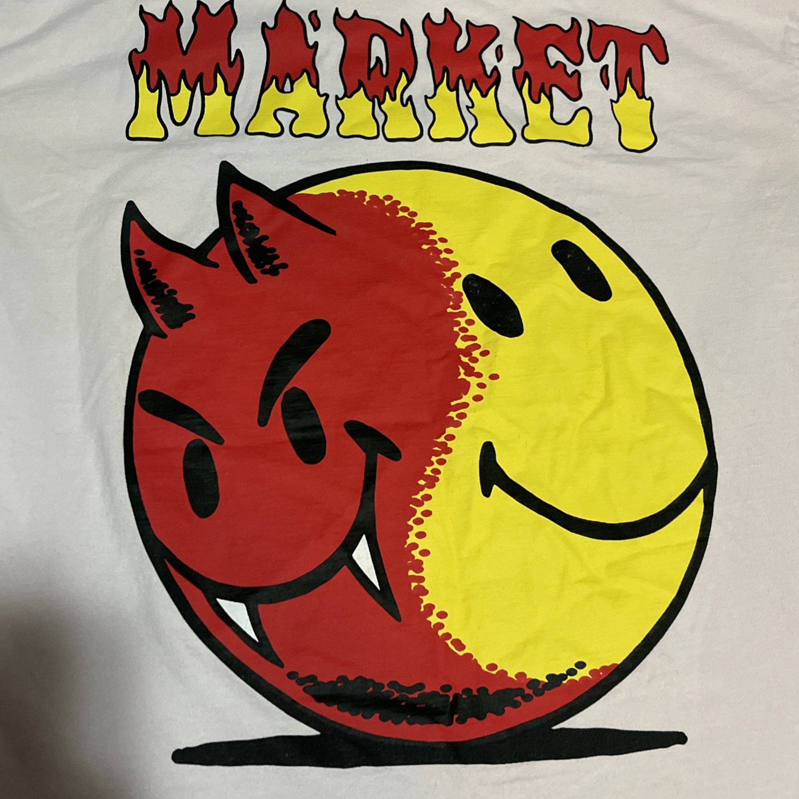 Market Smiley Good And Evil Devil Smiley Face Red Creme T-Shirt Size X-Large gallery