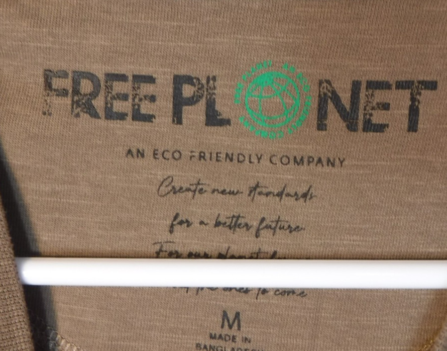 Free Planet Organic Cotton Crew Neck T-Shirt Mens M Camel Brown Eco Friendly gallery
