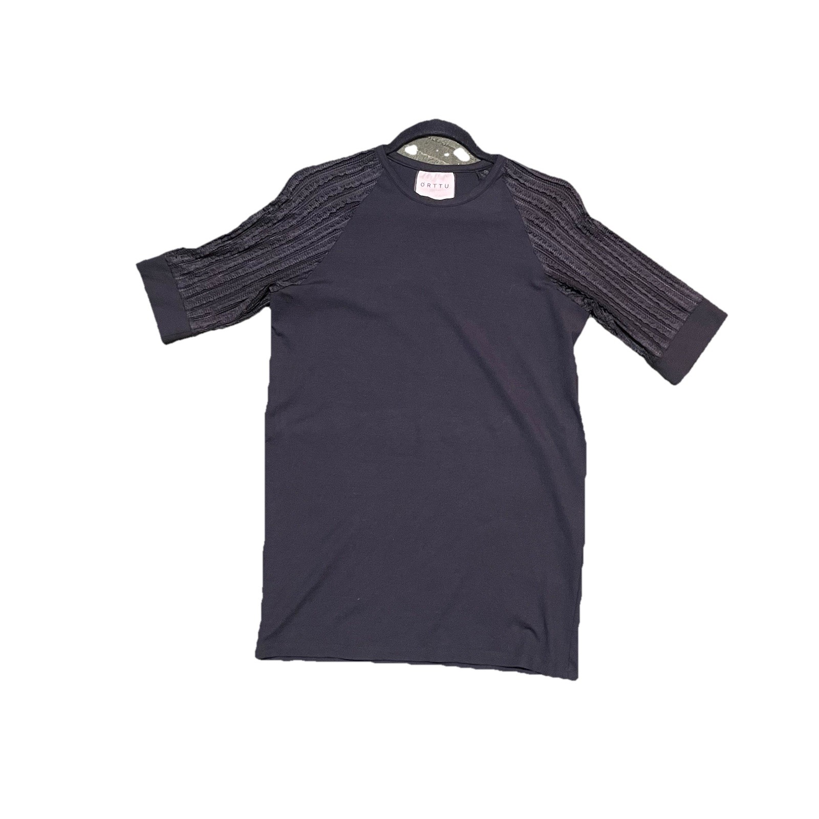 ORTTU Black Short Semi Sheer Sleeves Stretch Crewneck Shirt Men’s Size S