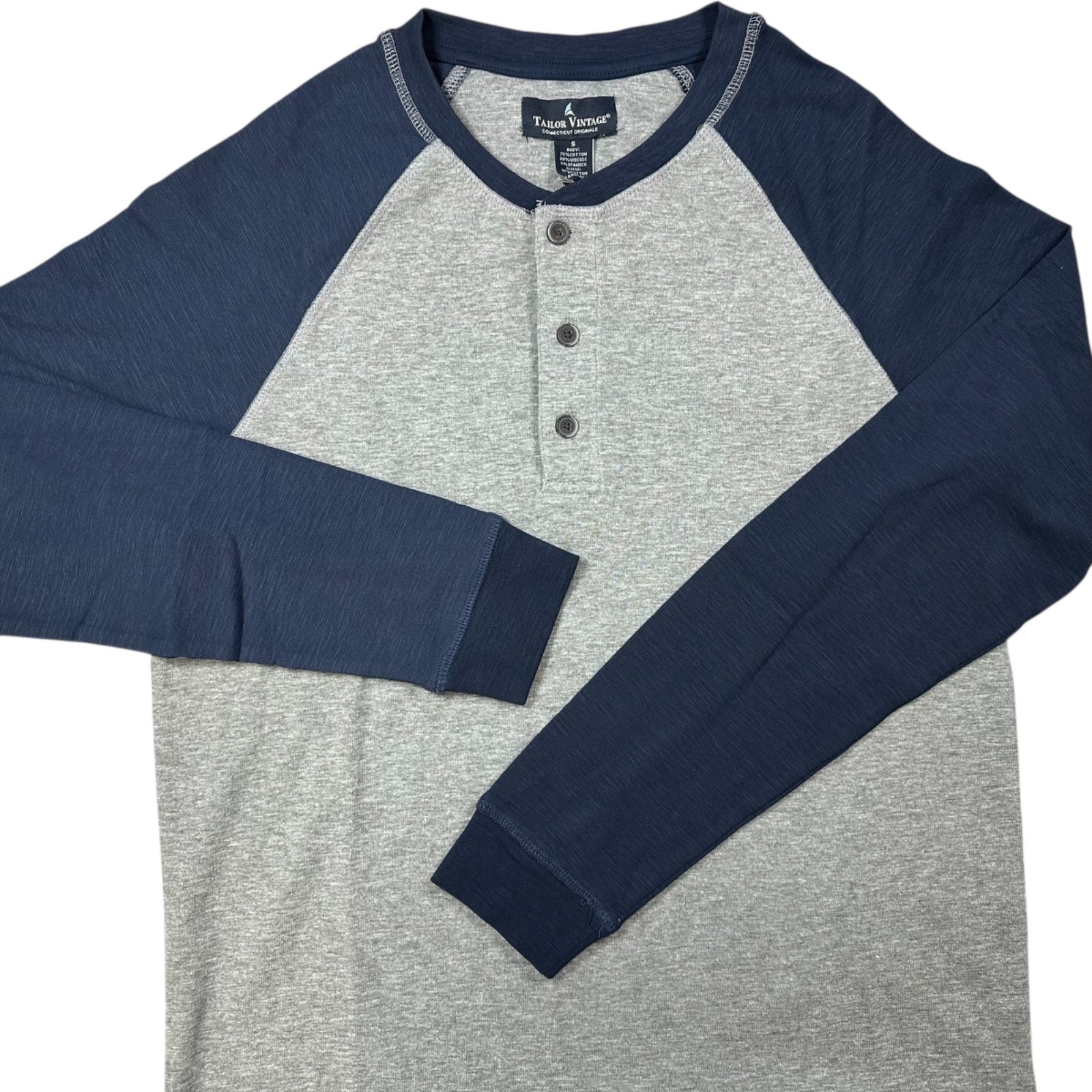 NEW Tailor Vintage Navy Blue AIROTEC Long Sleeve Ringer Henley Shirt Men’s Small