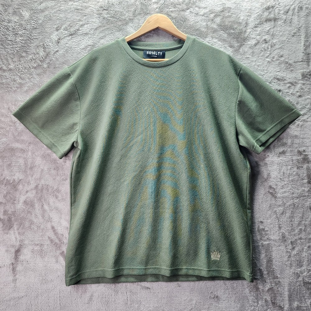 Royalty By Maluma Mens Large Textured Green Shirt Crown Logo Streetwear