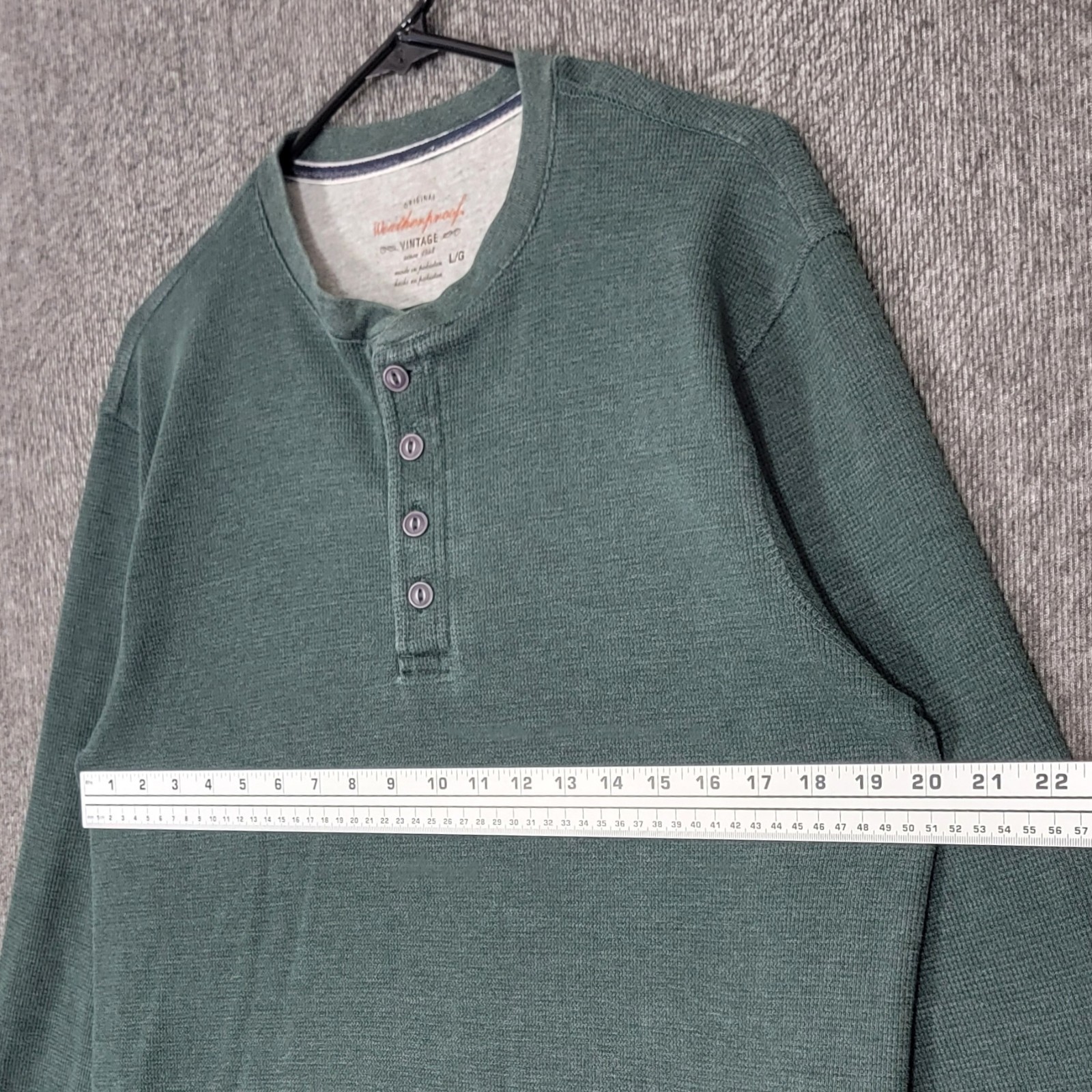 Weatherproof Vintage Henley Shirt Mens L Green Long Sleeve Thermal Waffle Knit gallery