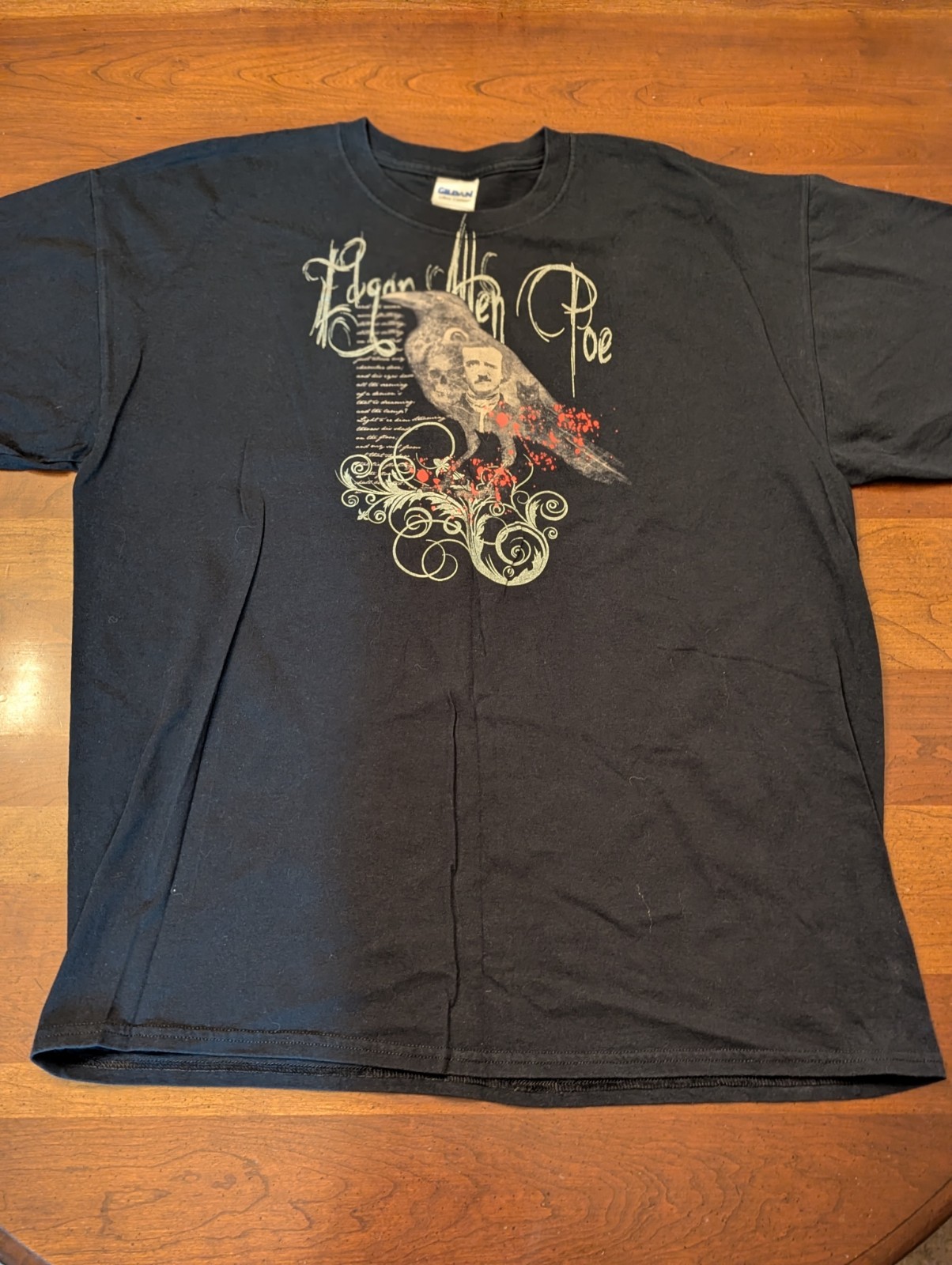 Vintage Gilden Edgar Allan Poe XL Black Raven Crow Gothic Art T-Shirt Like New! gallery