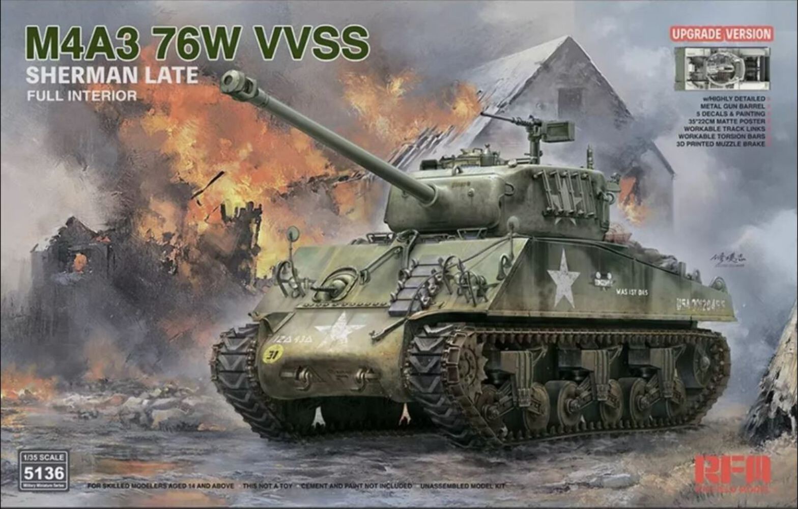 Rye Field Model 5136 M4A3 76W VVSS SHERMAN LATE With Full INTERIOR UPGRADE VERSI