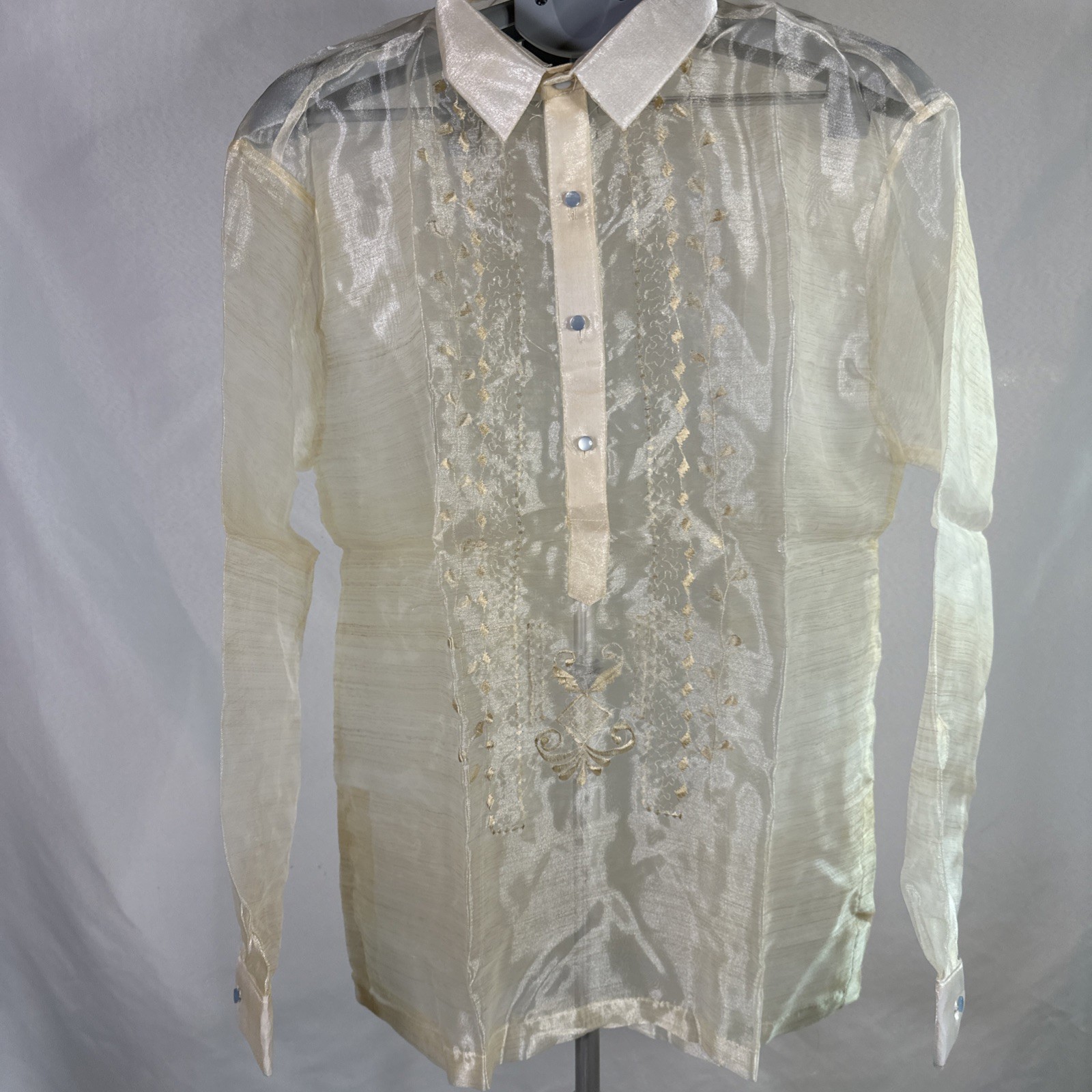 Barong Tagalog Formal Wear Men’s Size XL NWOT Philippines Organza Beige gallery
