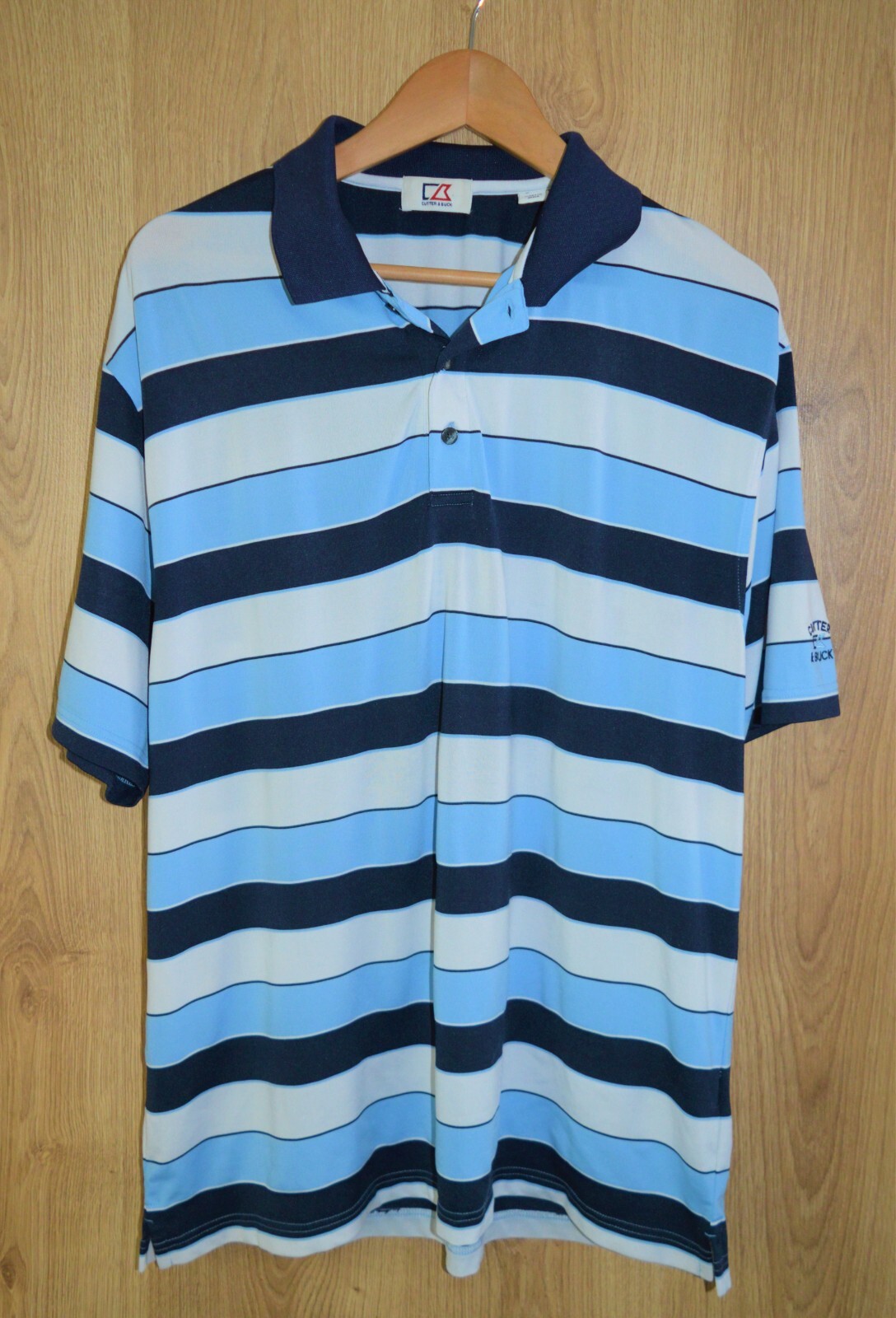 Cutter & Buck Striped Golf Polo Shirt Polyester Spandex - Large L gallery
