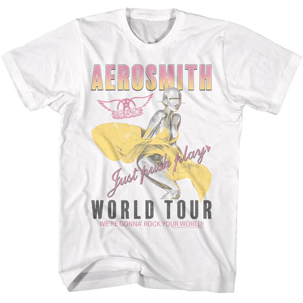 Aerosmith T-Shirt Mens 1973 Official Just Push Play World Tour Rock Band Metal