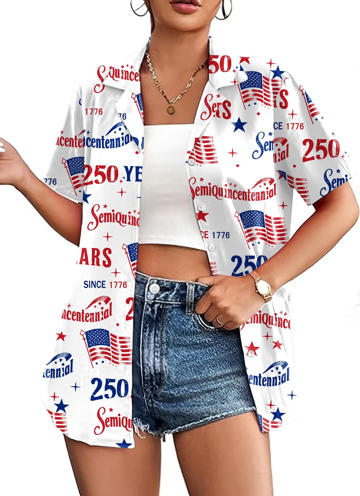 250th Anniversary USA Shirt Women 250 Years American Flag Button Down Tshirt ... gallery