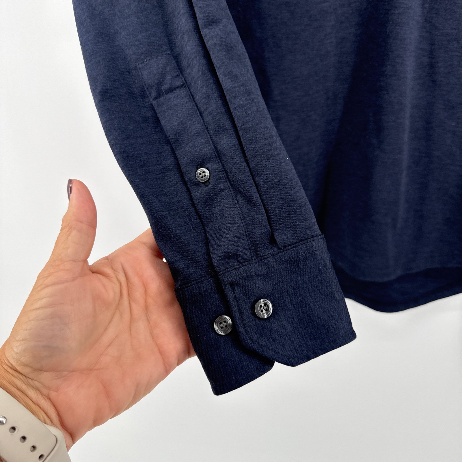 Murano Performance Mens Long Sleeve Henley Shirt Blue Large Button Cuff gallery