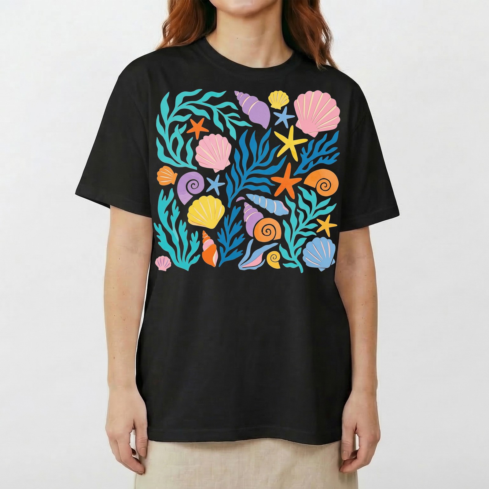 Colorful Seashells Starfish Coral T-Shirt Ocean Beach Summer Tee gallery