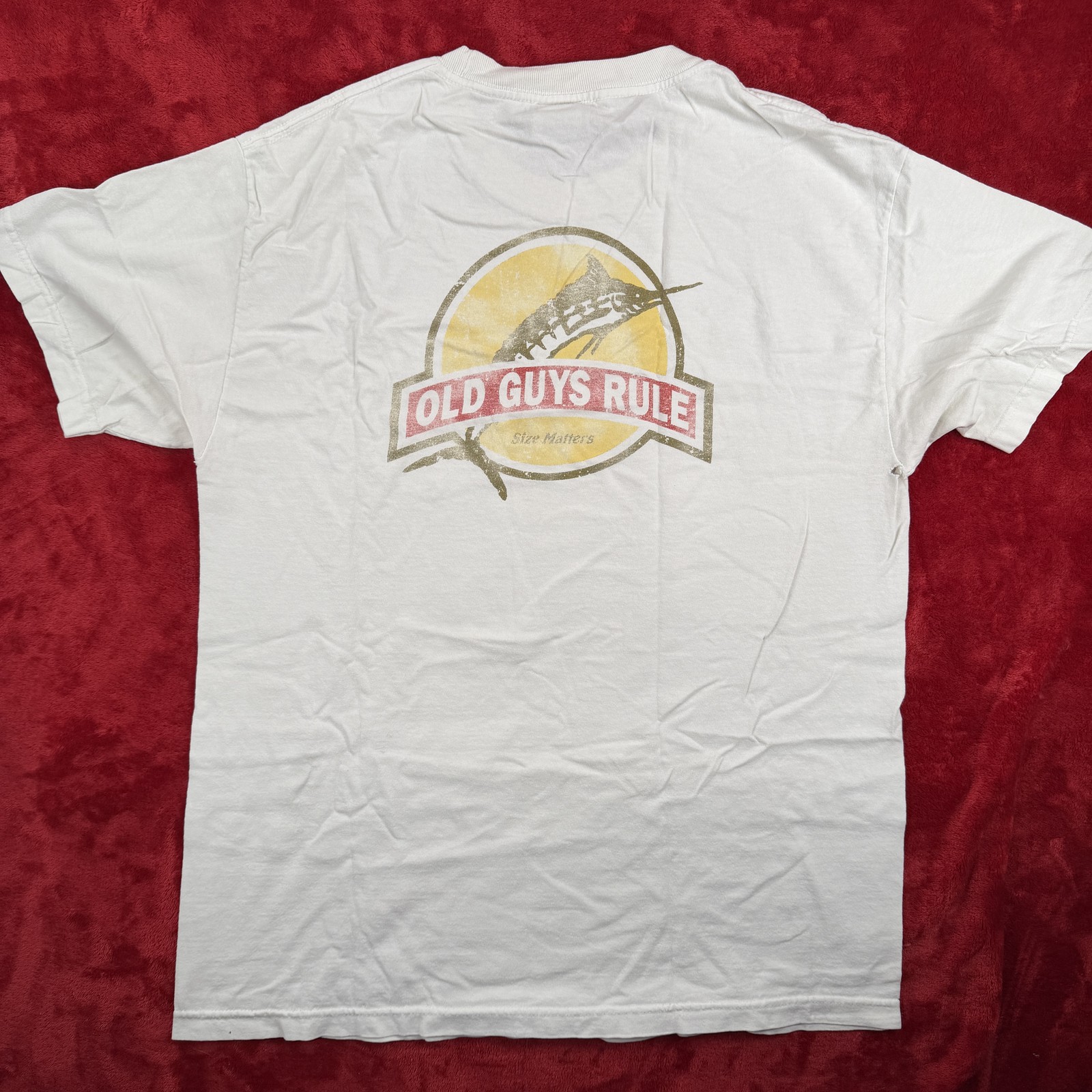 Old Guys Rule Size Matters Marlin Fishing T-Shirt Men's White Pocket Tee XL gallery