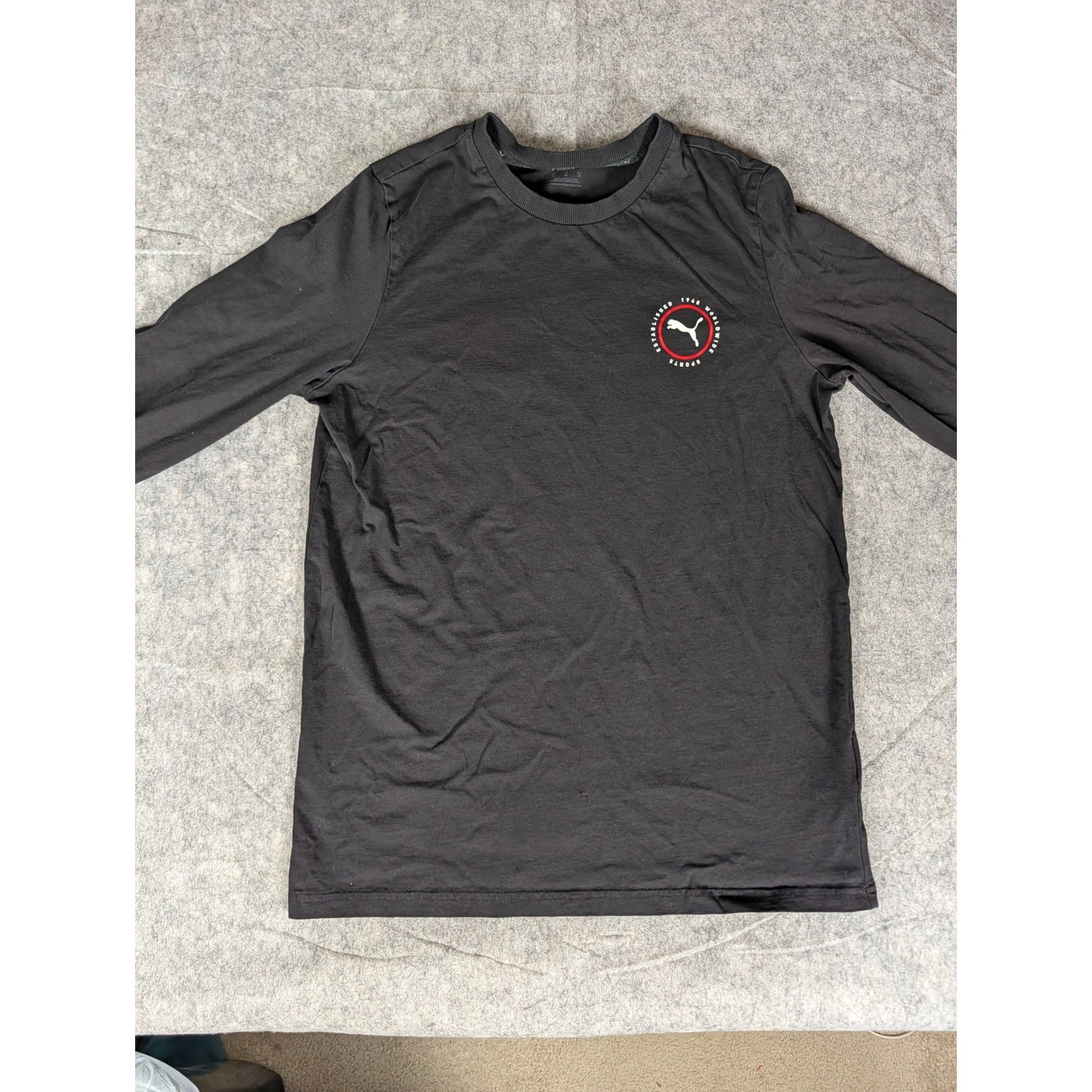Puma Mens Black Long Sleeve Graphic T-Shirt Established 1948 Crew Neck Logo Tee gallery