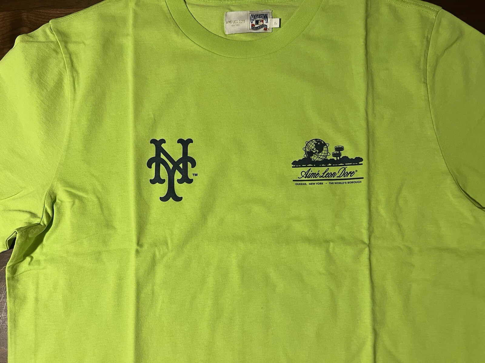 Aime Leon Dore ALD/New York Mets Unisphere Tee Acid Lime Logo T-Shirt XS Queens gallery