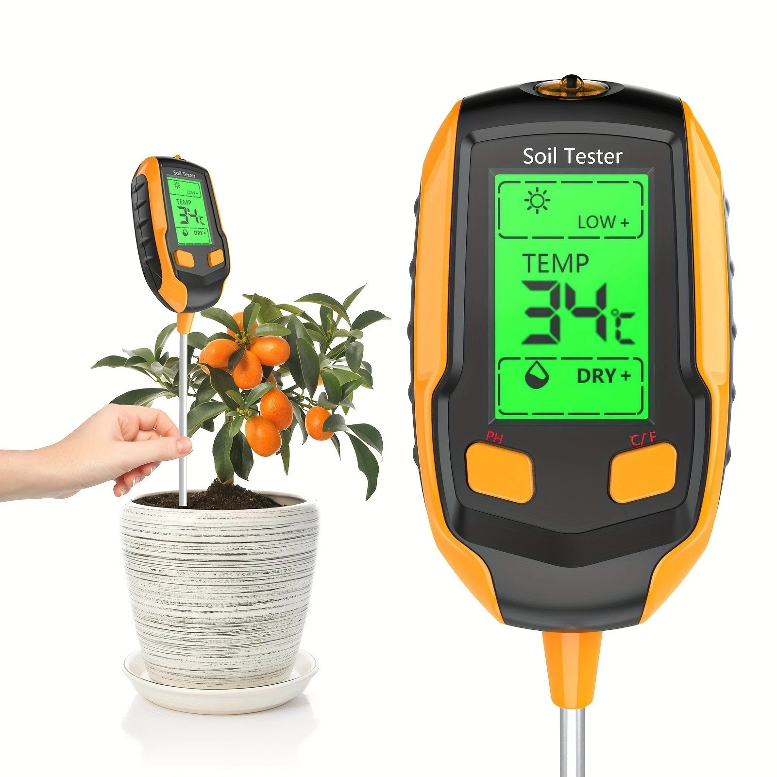 Digital 4 in 1 PH Soil Tester Meter Moisture Temp Light LCD Display Garden Tool