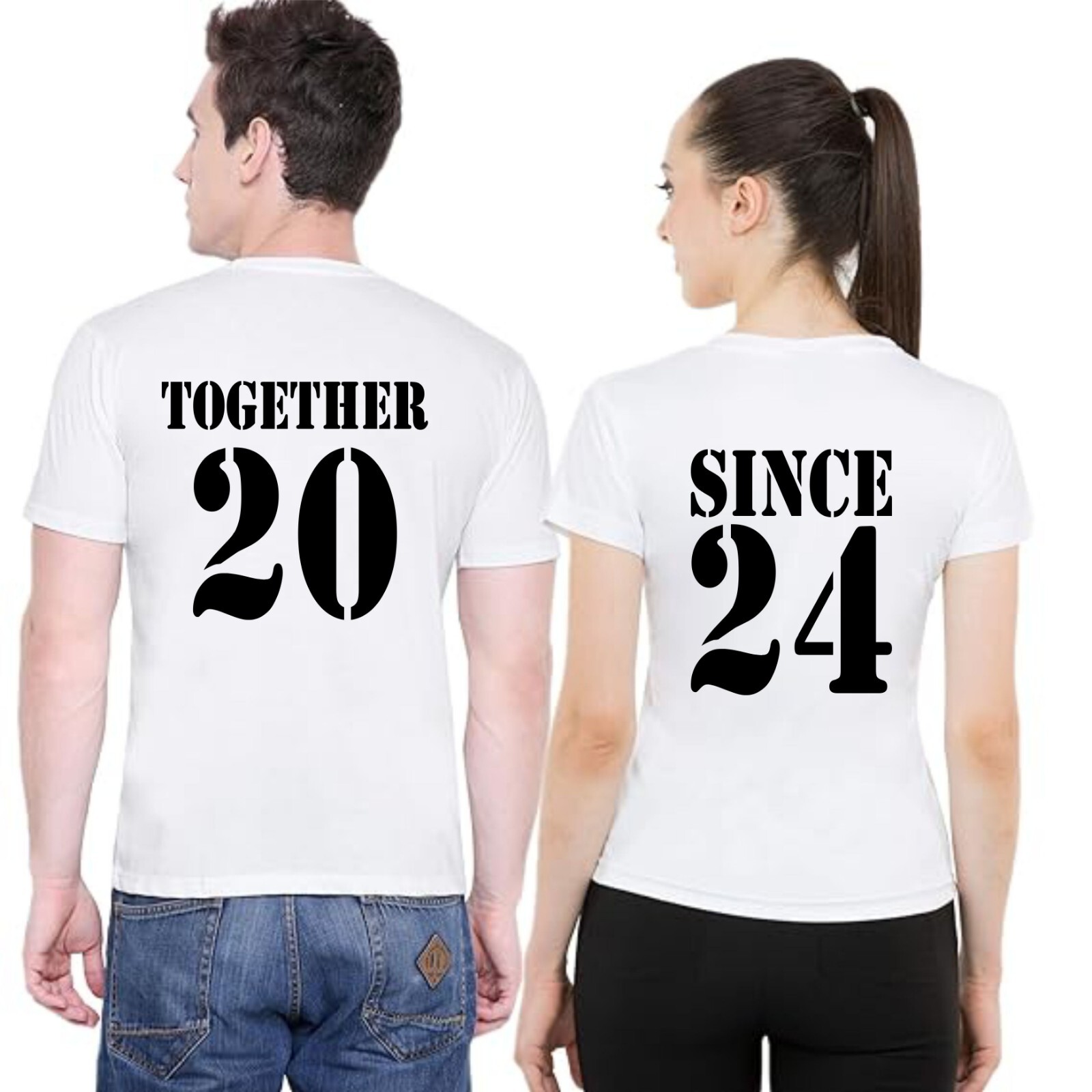 Valentines Day Couple Matching Pack Back Print T Shirt Together Since 2024 Top