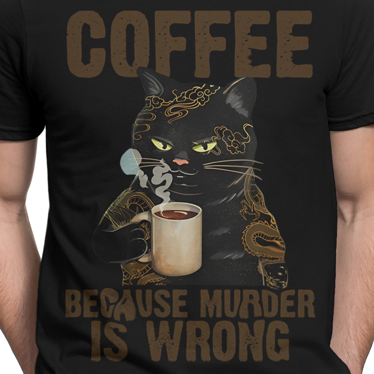 Coffee Because Murder Is Wrong Cat Tatto Gift Mens T-Shirts Tee Top gallery