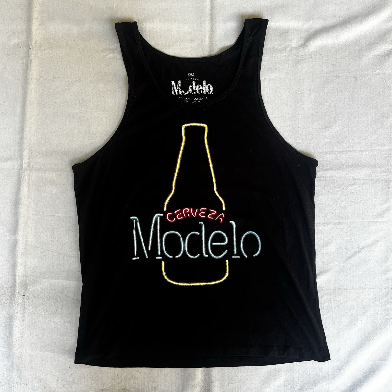 Modelo Cerveza Shirt XL Black Tank Top Neon Print Beer Mexico Bud Light 2928 gallery