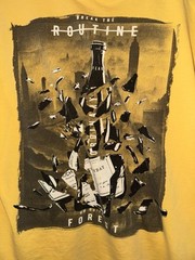 DNMX Graphic Tee Large Yellow “Break the Routine” Bottle Shatter Print Shirt