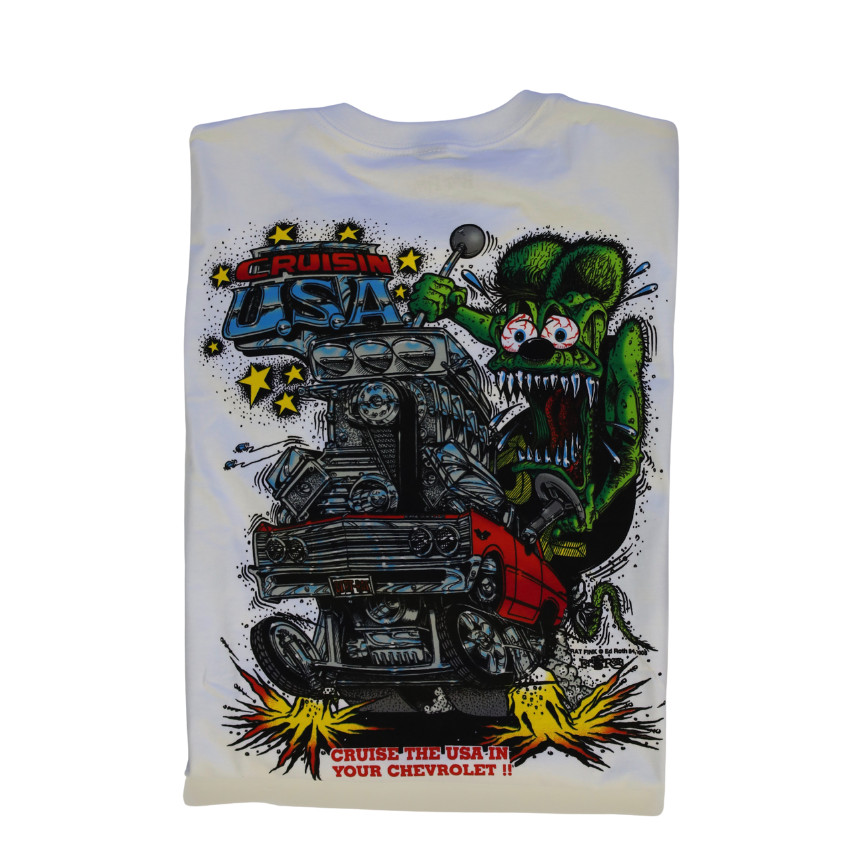 Men's Ed Big Daddy Roth Rat Fink Chevy Cruisin USA White Cotton T-Shirt M-3XL gallery