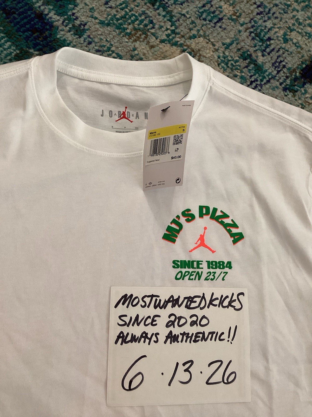 NWT Nike Air Jordan Graphic MJ’s Pizza 23 White T-Shirt Men’s Sz SFREE SHIP gallery