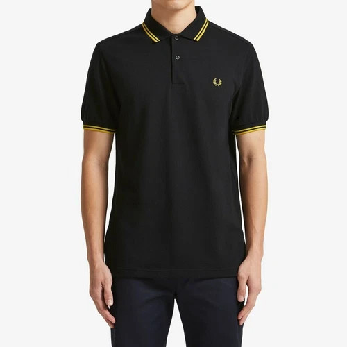 Fred Perry Polo Shirt Black Yellow S M L XL XXL M3600 Slim Fit Pique Twin tipped gallery