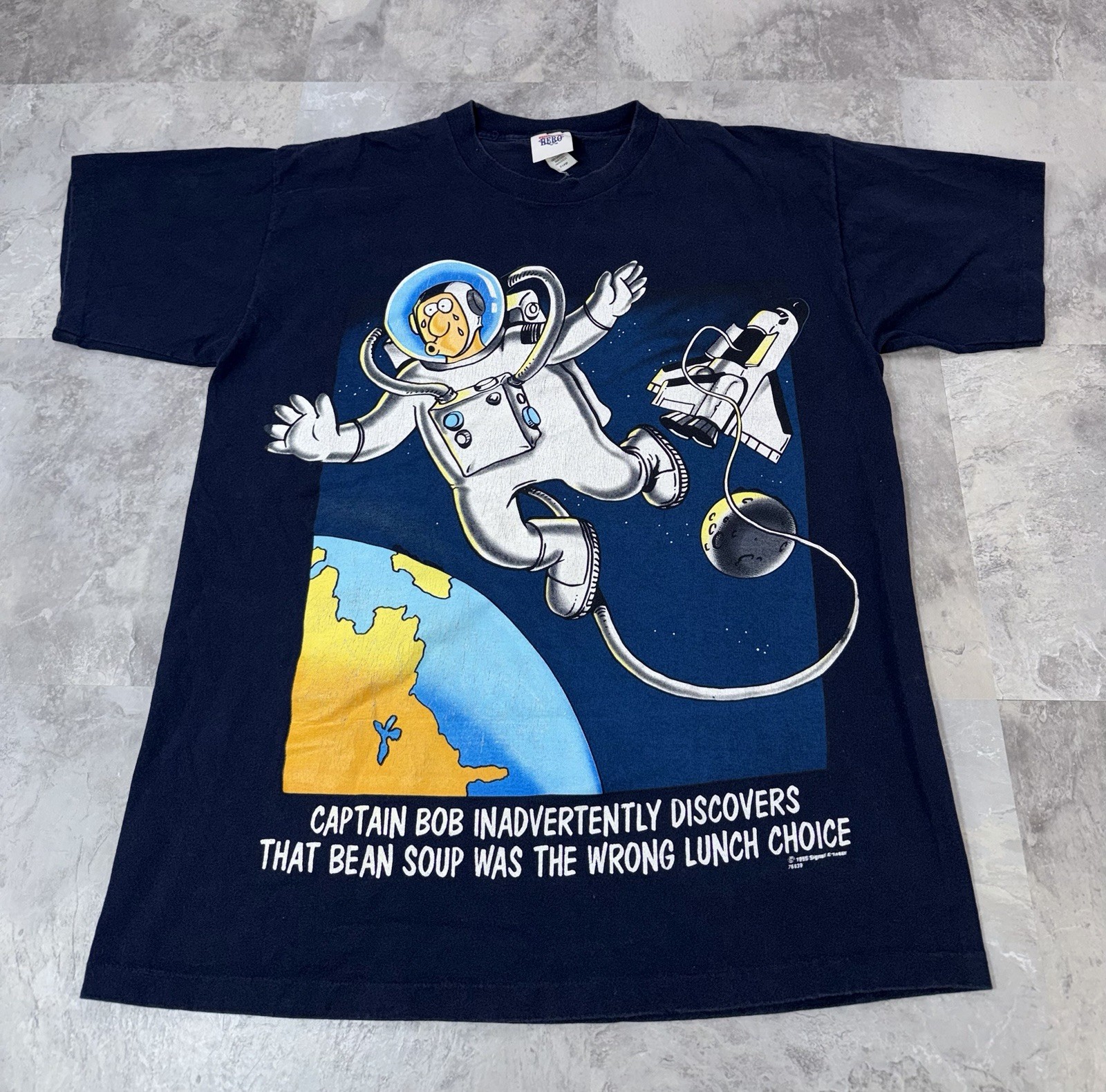 Vintage 90s Captain Bob Comedy Humor Novelty Single Stitch Graphic T Shirt Space