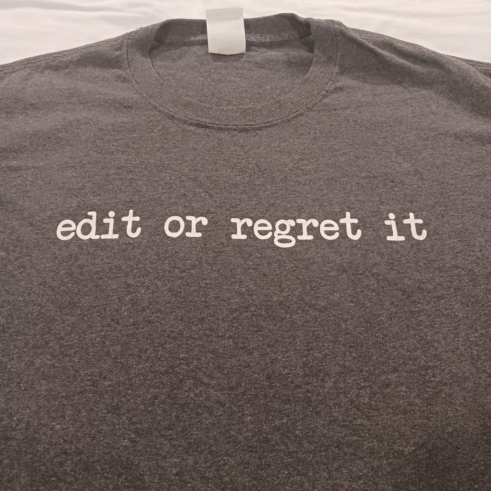 Hanes EcoSmart Edit Or Regret It Graphic T-Shirt L Mens Gray Funny Writer Tee gallery