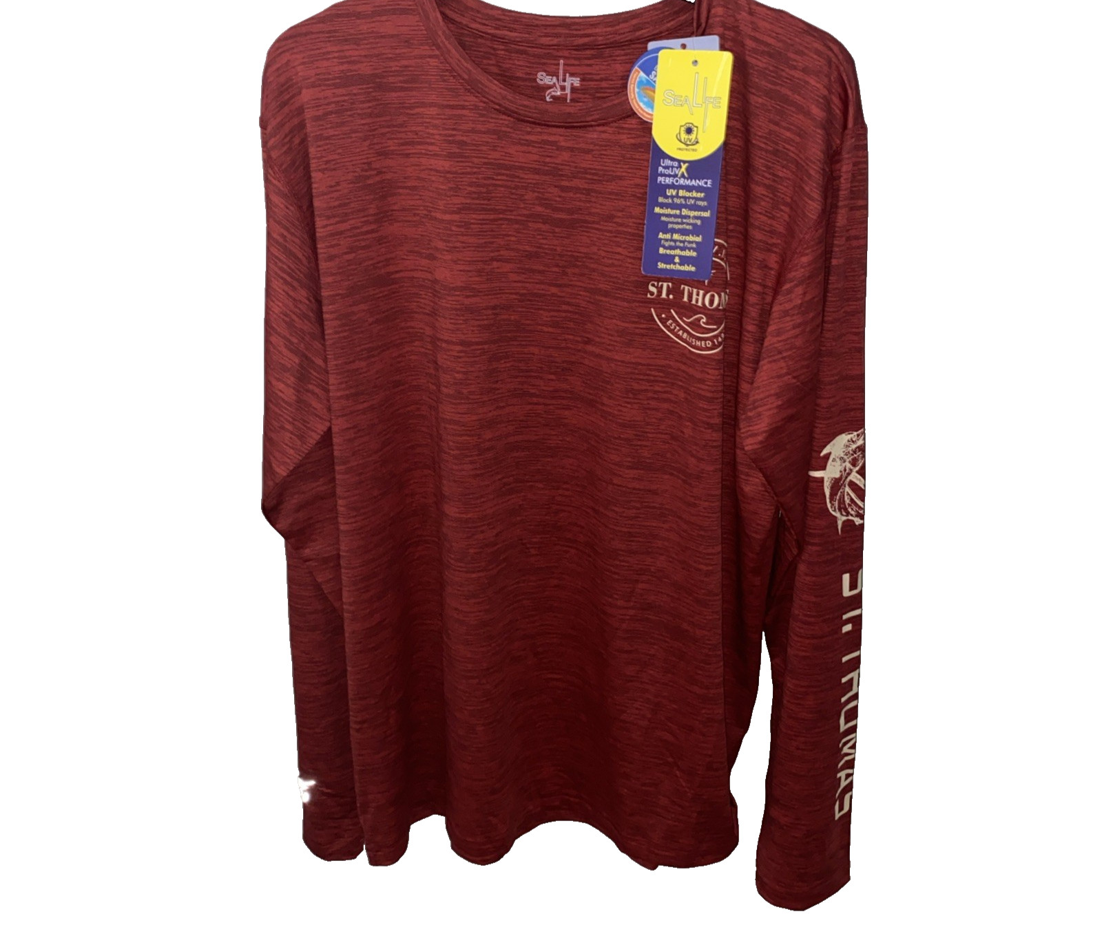 Sea Life Performance Shirt Men's XL St. Thomas U.S.V.I. Red Heather Long Sleeve gallery