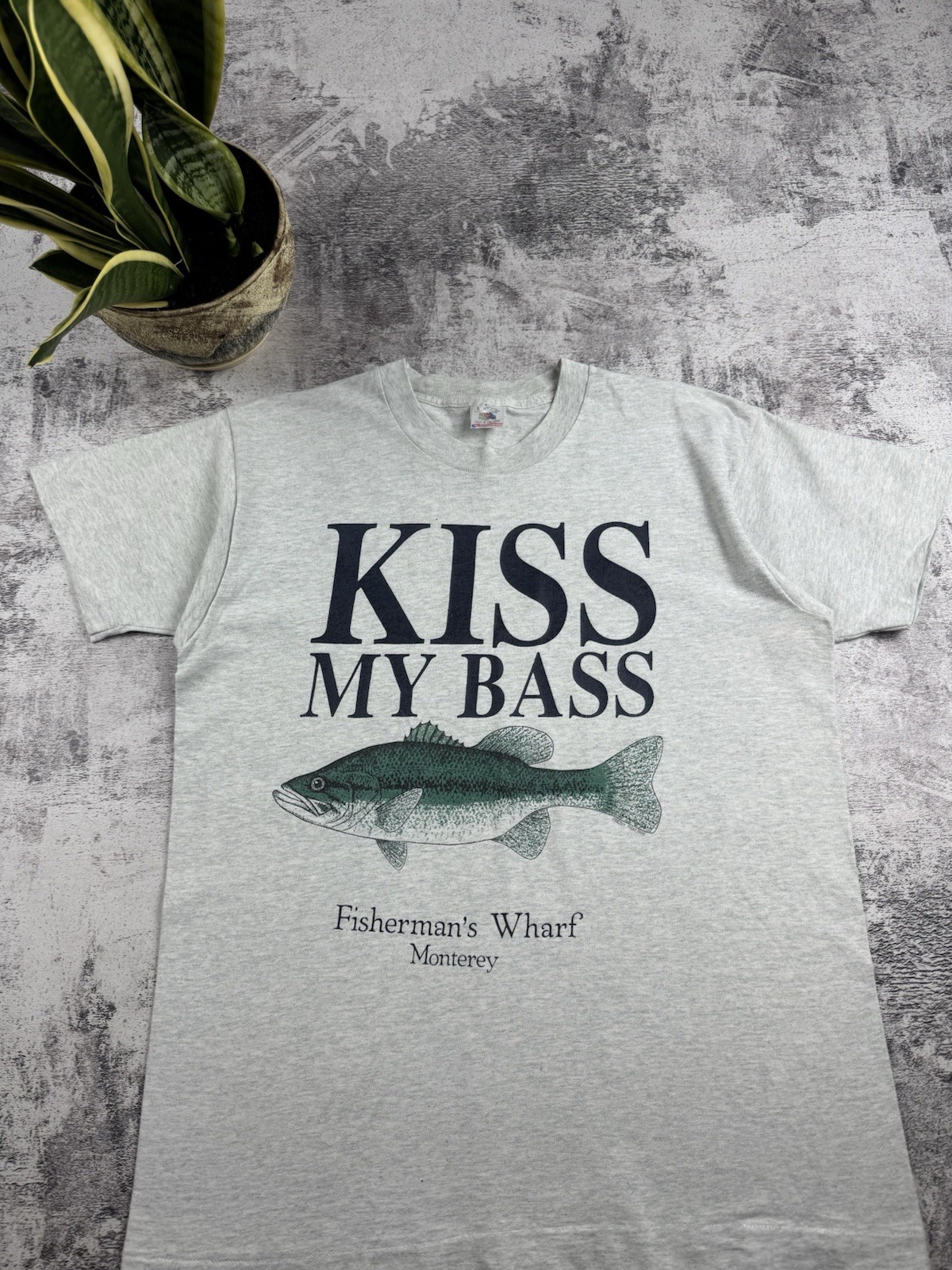 Vintage Kiss My Bass 90s Humor Crazy Gray Fisherman Merch Jersey T Shirt Tee gallery