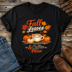 Fall Leaves Coffee Please Tshirt Graphic Tee Unisex Autumn Pumpkins Gift