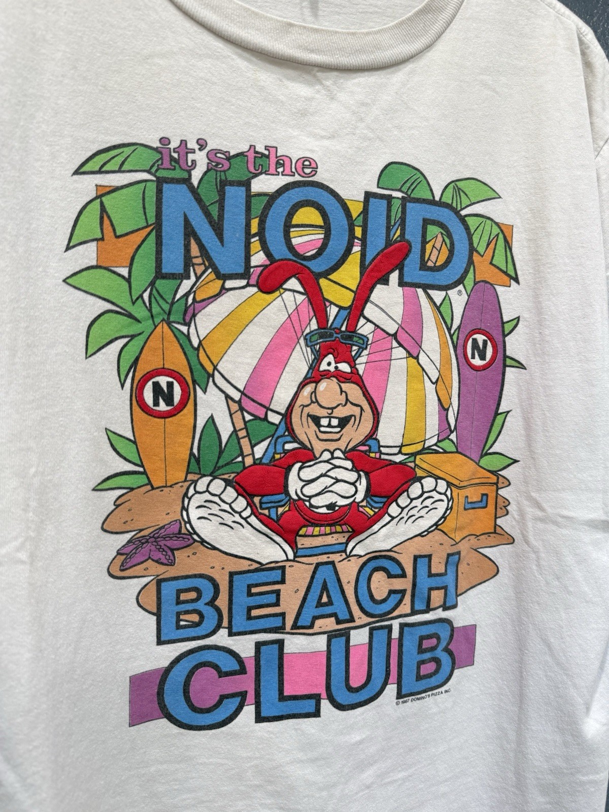 Vintage 80’s Dominos Pizza Noid Beach Club White Tee Shirt XL Mens gallery