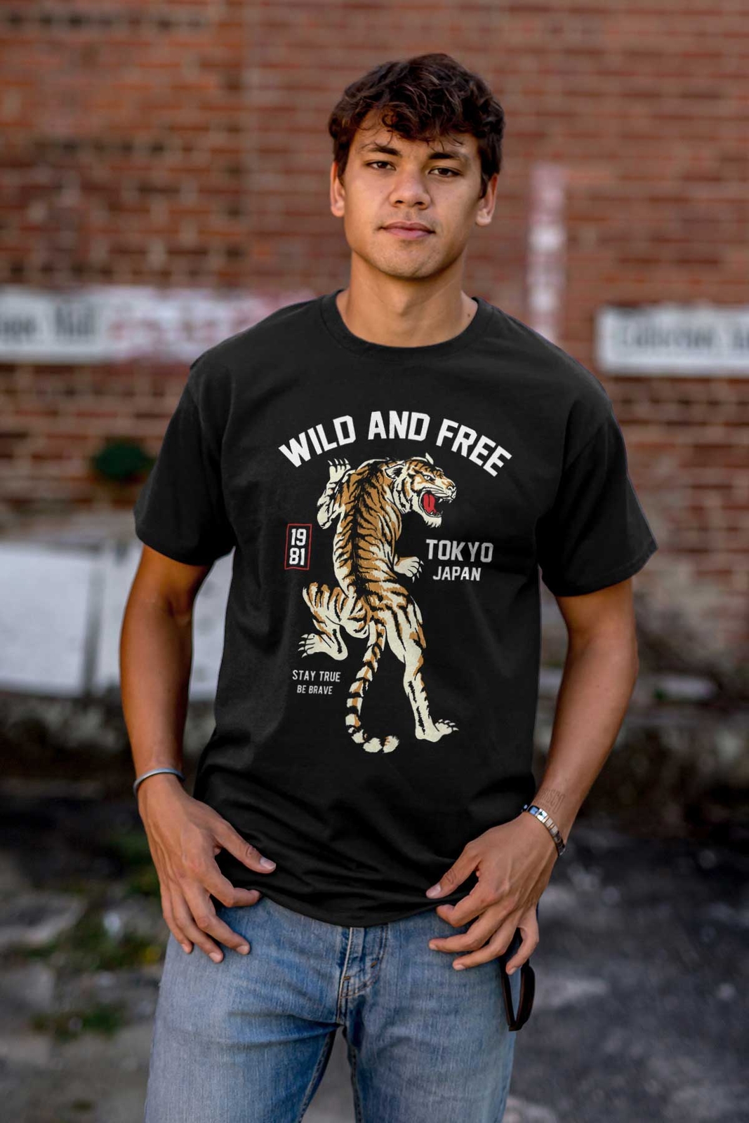 Tokyo Japan Wild and Free True Brave Tiger Womens or Mens Crewneck T Shirt Tee gallery