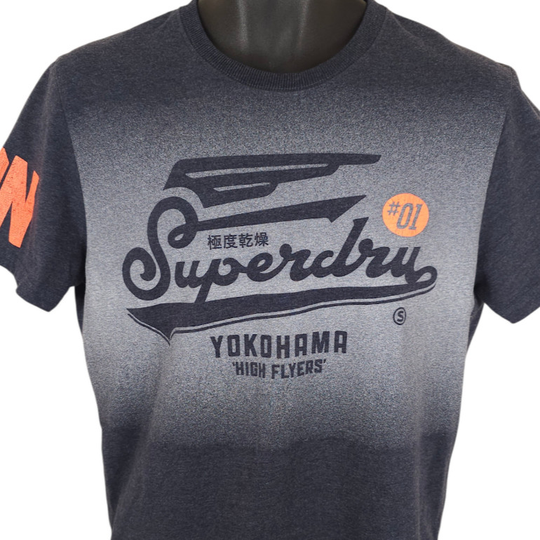 Superdry T Shirt Mens Size Large Gray Yokohama High Flyers Streetwear Japan