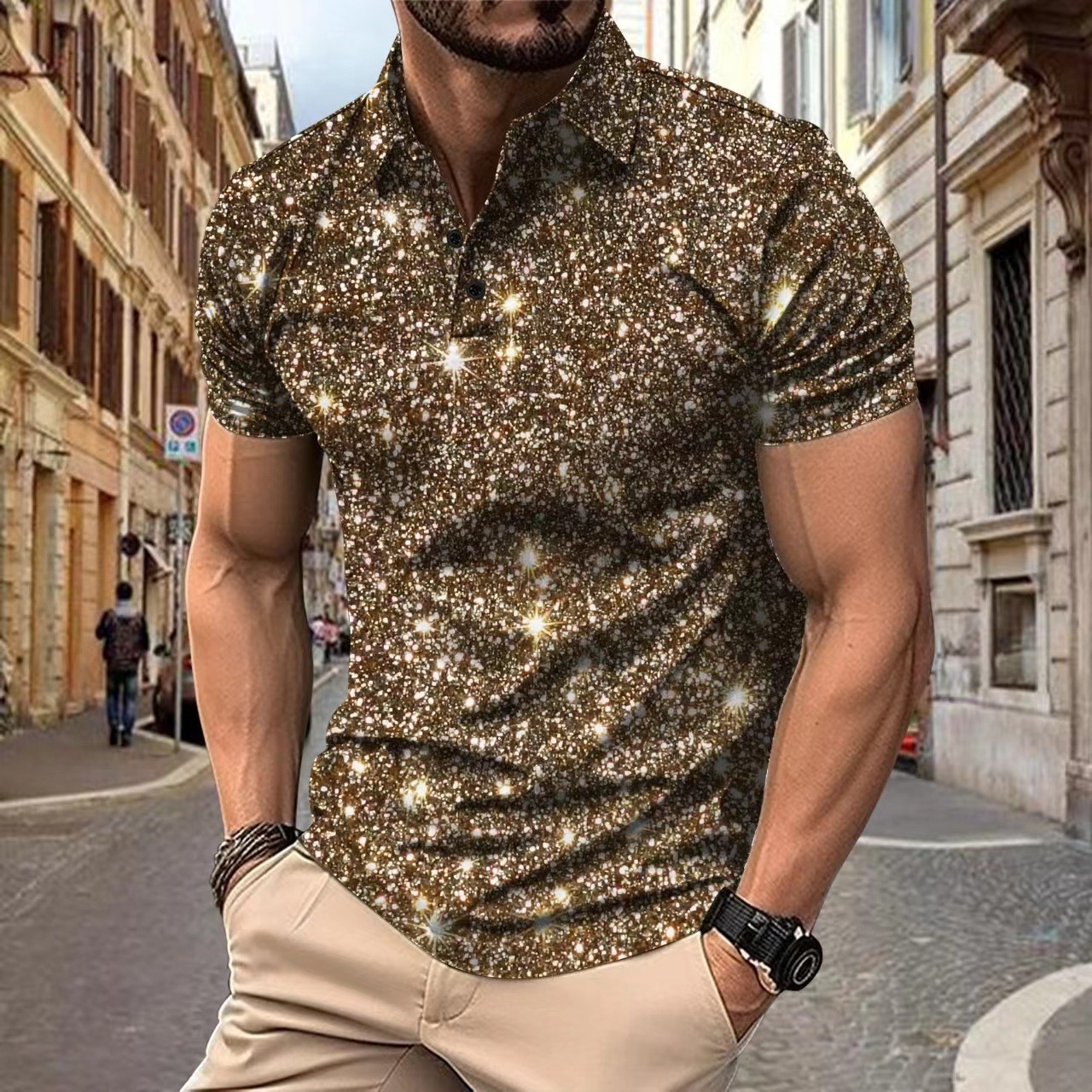 2025 New Men's Shirt with Digital Printed Button Street Casual T-shirt Top Men gallery