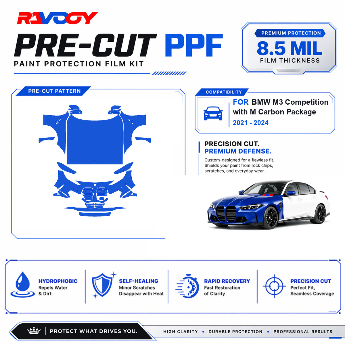 Precut PPF Clear Bra Kit For BMW M3 Competition with M Carbon Package 2021-2024
