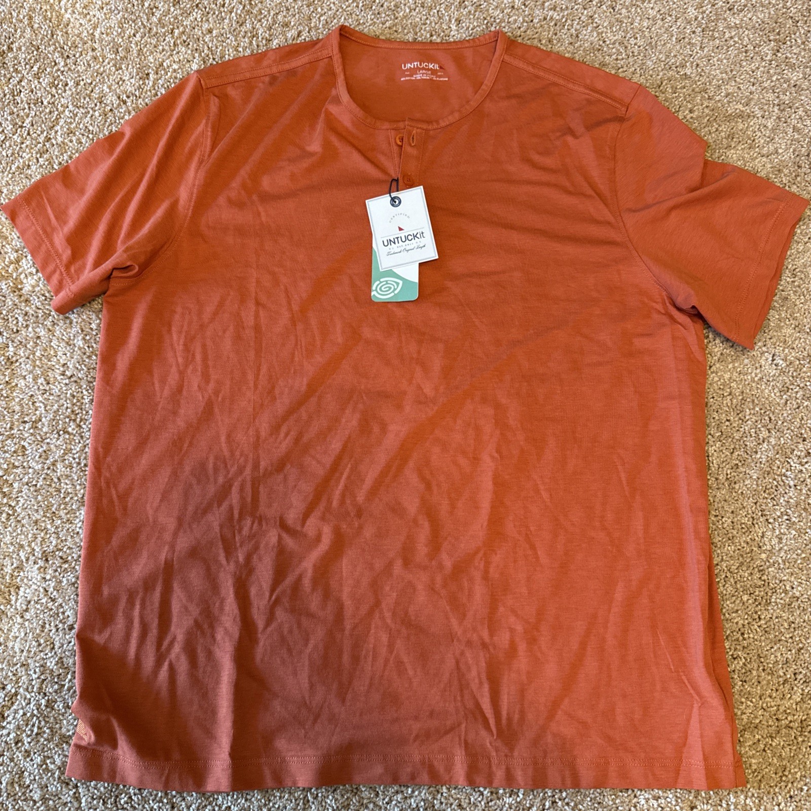 Untuckit Glees Tensely Henley Burnt Orange Size Large Regular Fit NEW WITH TAGS gallery