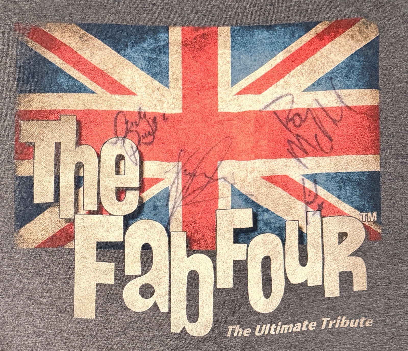 Fab Four Ultimate Tribute Gray Medium Shirt Beatles Cotton Union Jack - SIGNED gallery