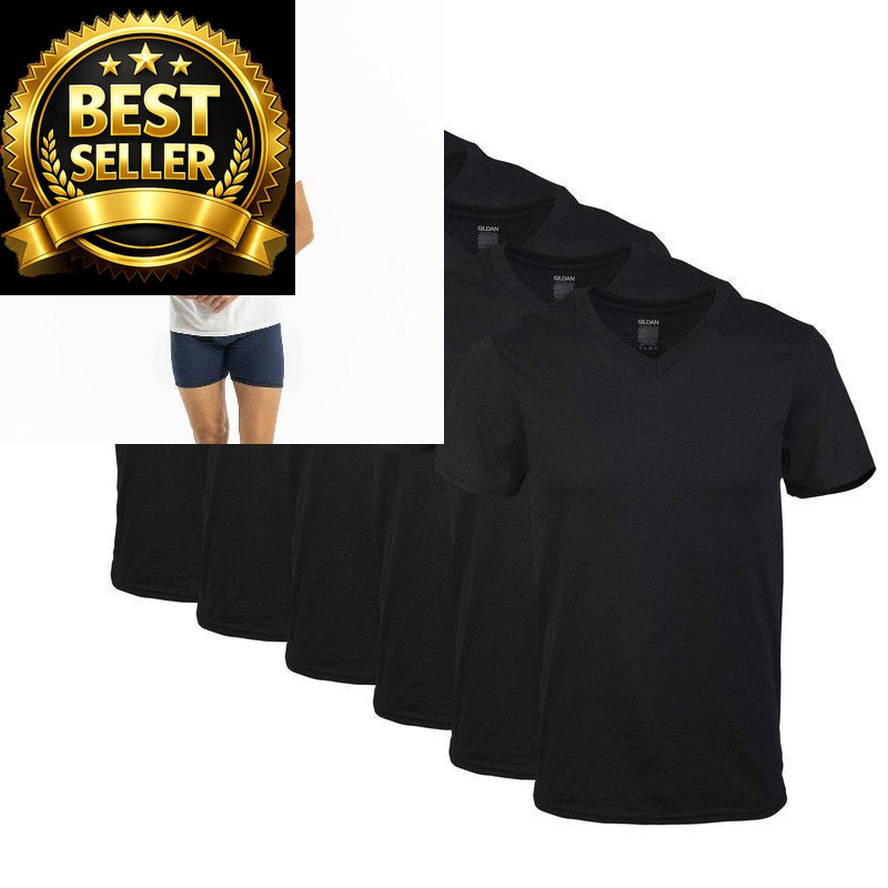 Gildan Men’s V-Neck T-Shirts, Multipack, Style G1103, Large, Black (6-pack)
