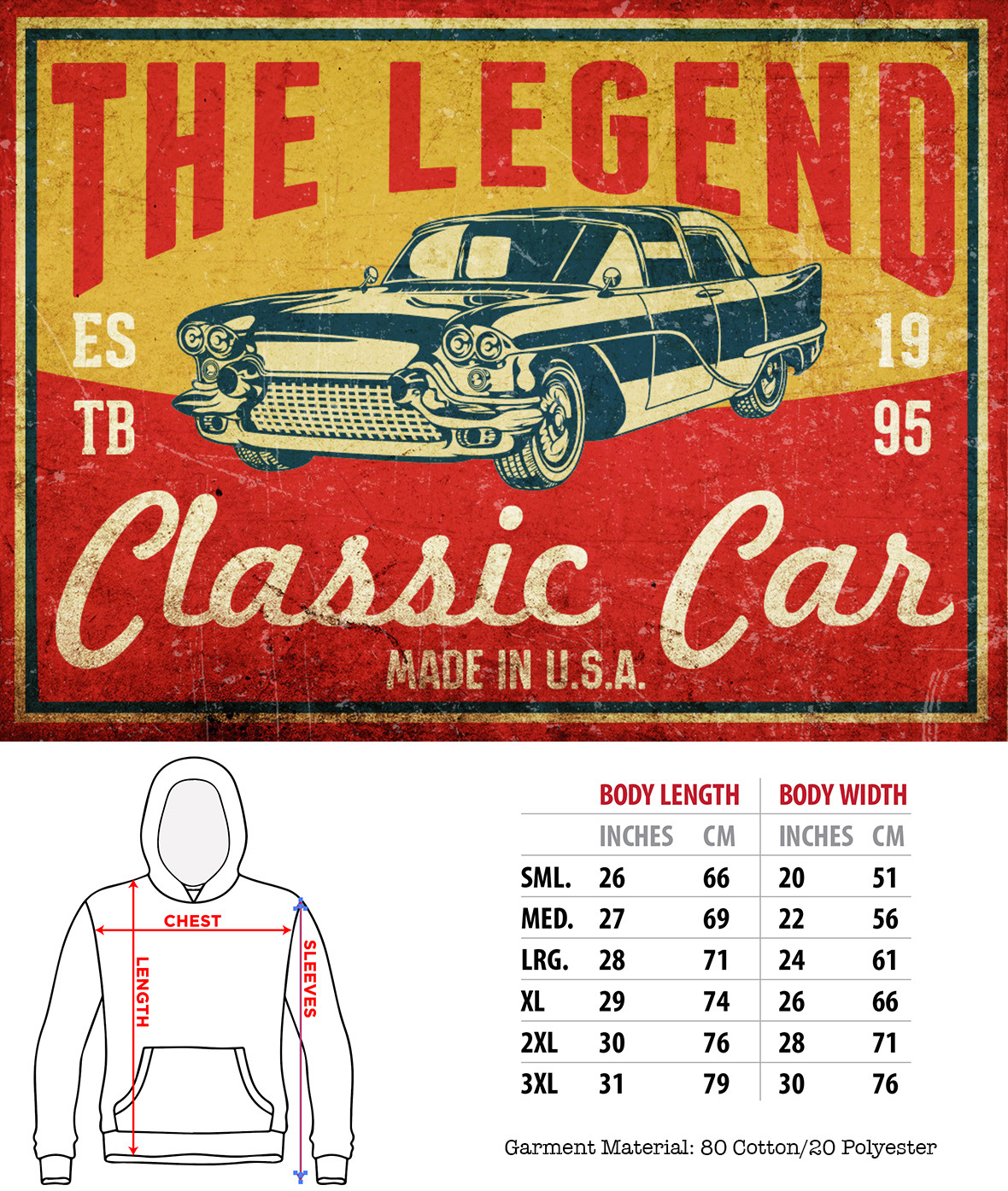1956 Chevy Bel Air Cassic Car Men's/Unisex Hoodie gallery
