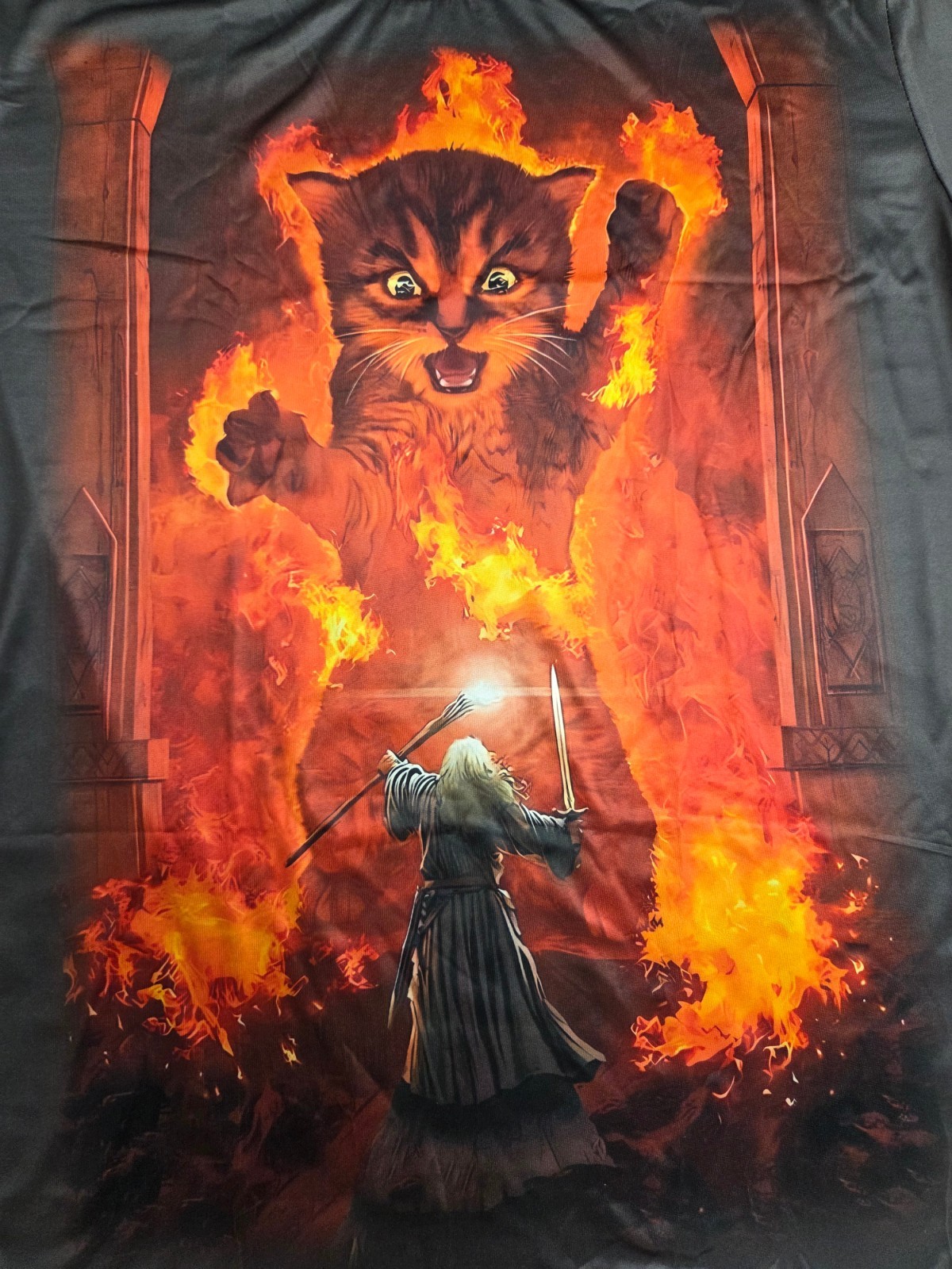 Gandalf vs Kitten Balrog You Shall Not Pass LOTR Soft Gray T-Shirt S/M/L/XL gallery
