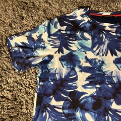 NWT Bugatchi Uomo Blue Palms All Over Print T-Shirt Mens XL Crew Neck AOP