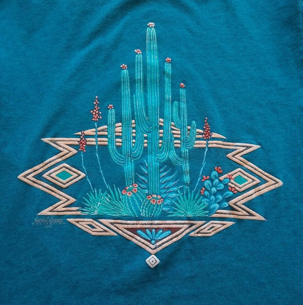Vintage Nathan Richards 1992 TeeJays T Shirt Blue-Green Size M SEE MEASUREMENTS gallery
