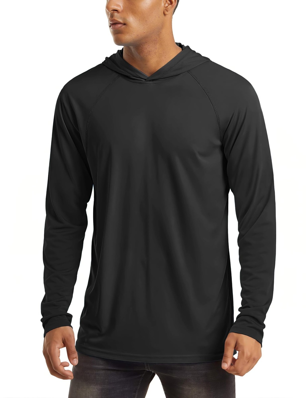 Fishing Shirts for Men’s Long Sleeve Hooded Rash Guards UPF Sun Black X-Large