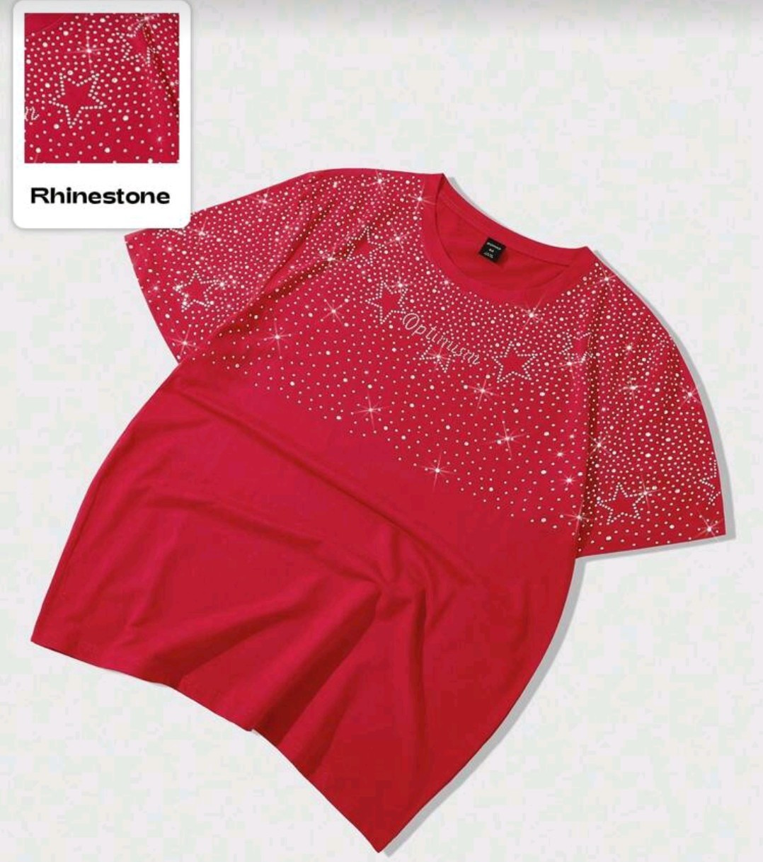 New Men Luxury Diamond Stars Rhinestones Fashion Red T-Shirt High Quality gallery