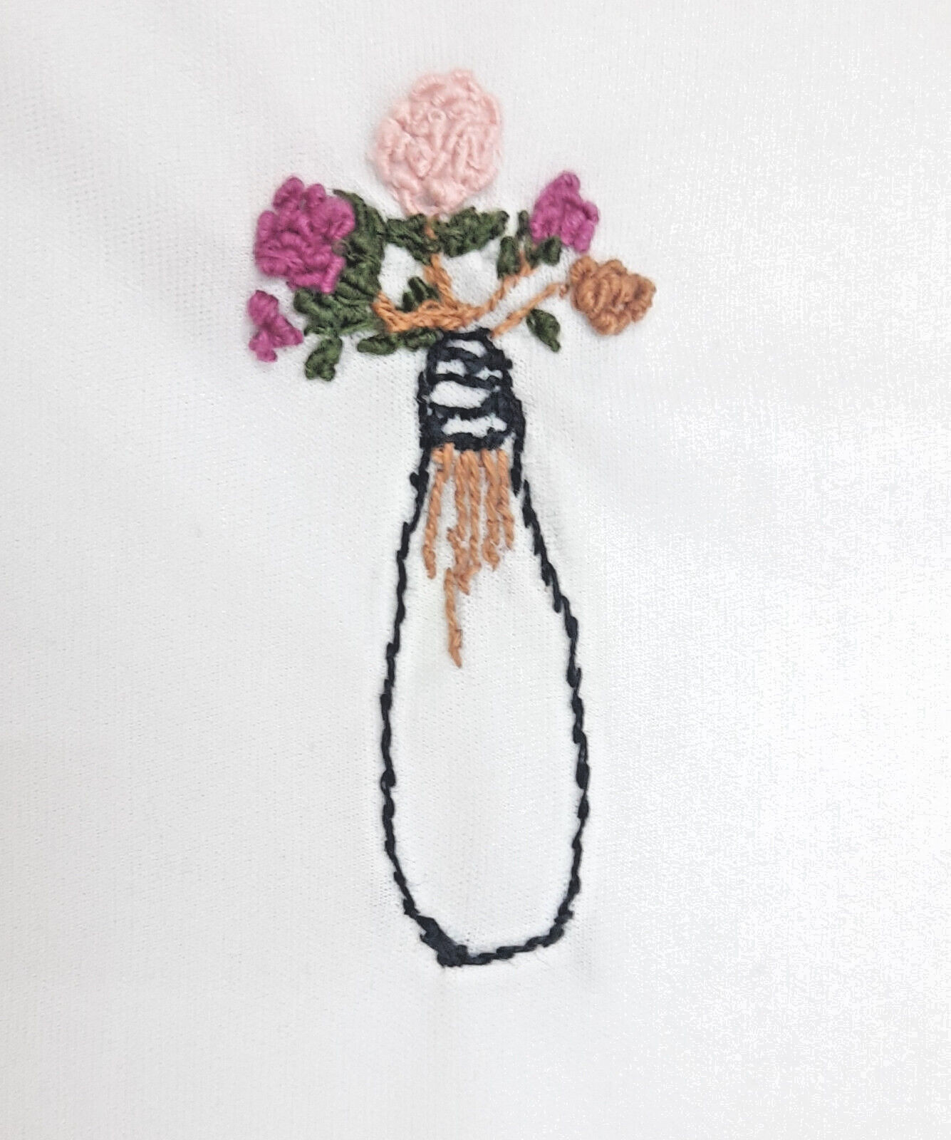 Hand Embroidered T-Shirt with Floral Vase Design - Unisex, Casual Wear Free Ship gallery