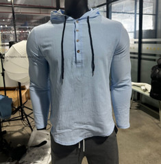 New Men Linen Hoodies Long Sleeve Button Down Shirts Casual Beach Yoga T-shirts