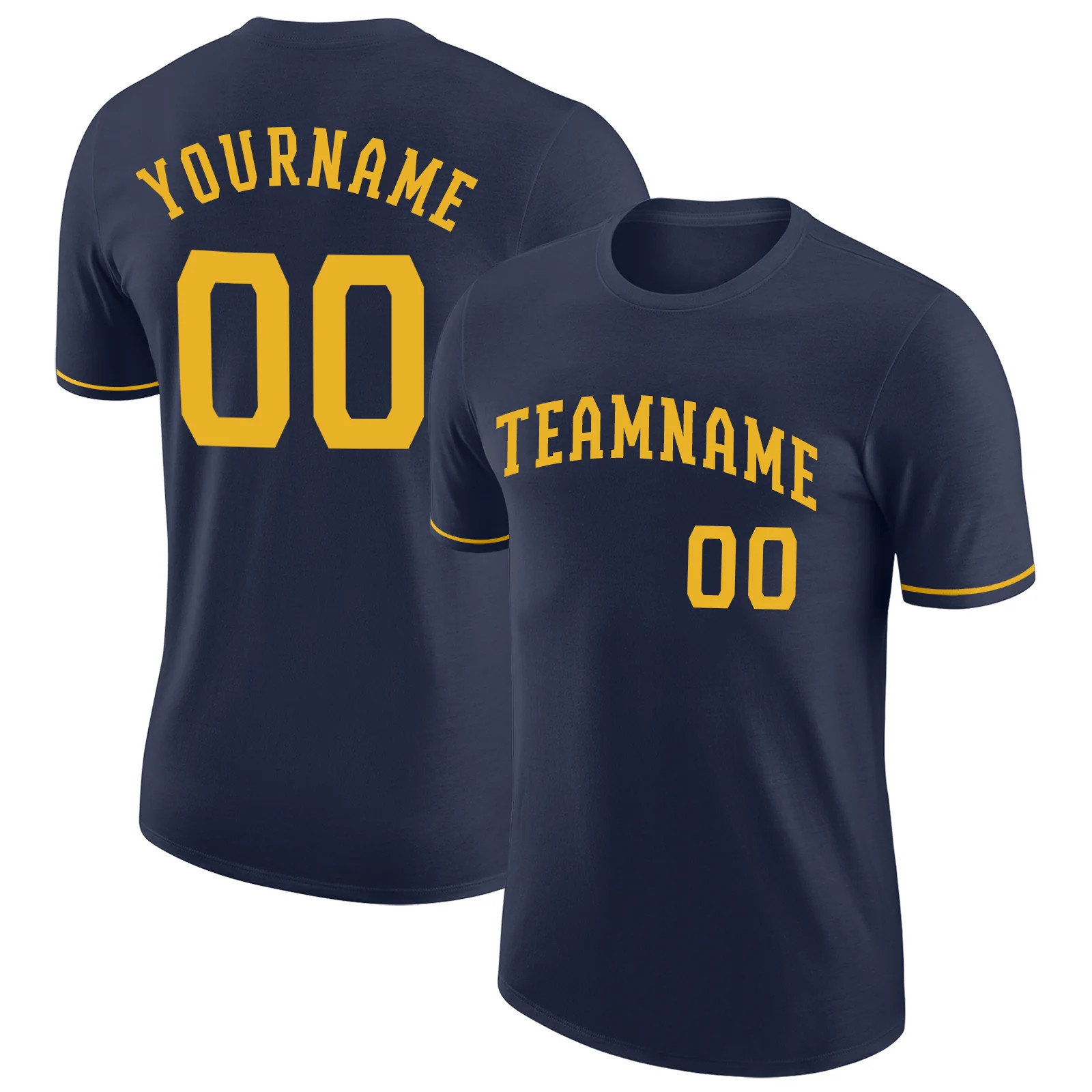 Custom Navy Gold Performance T-Shirt Mens Sport Baseball Team Graphic Gift gallery